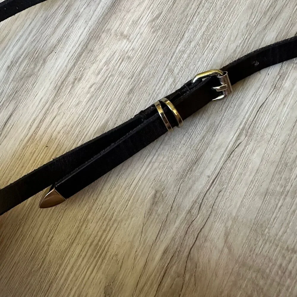 Black Leather Skinny Belt Silver Hardware & Tip Guard